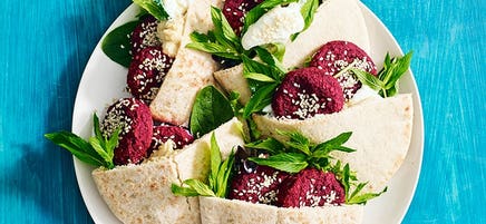 Beetroot falafel pitas