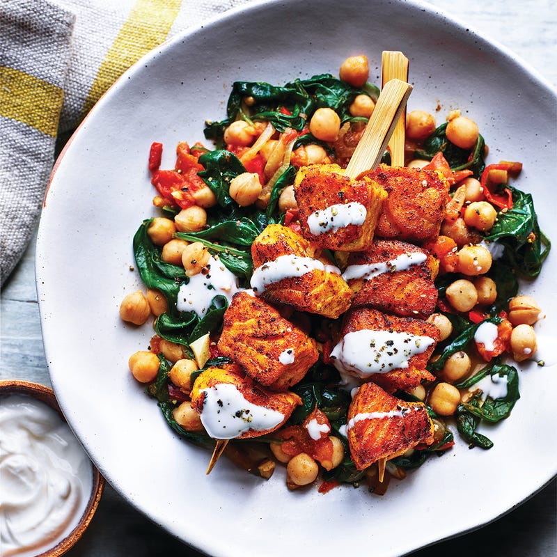 Photo of Indian-style salmon skewers with chickpea saag by WW