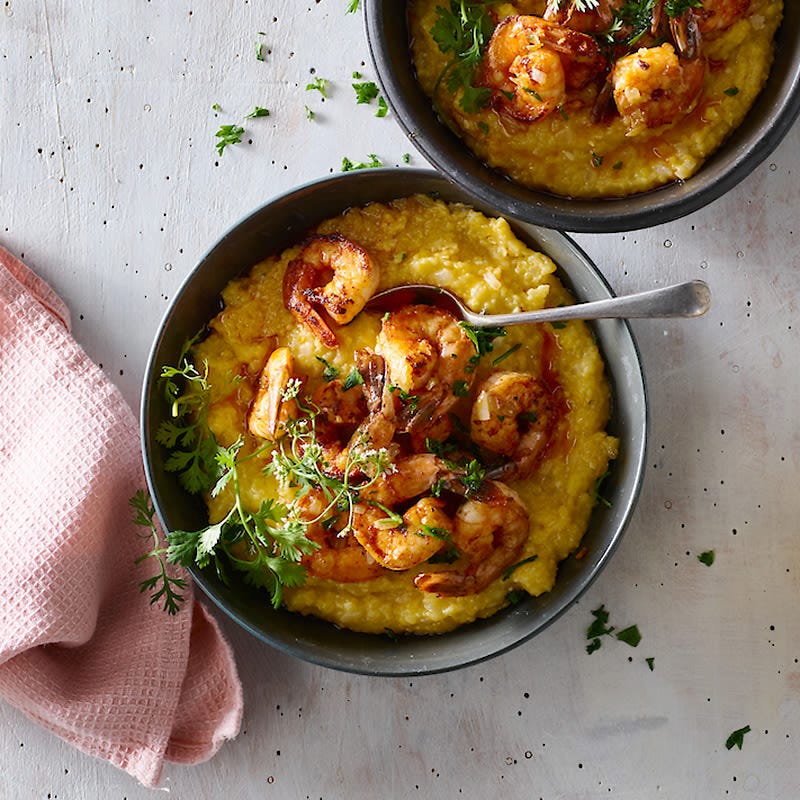 Photo of Shrimp and grits with roasted vegetable sofrito by Chef Eric Greenspan by WW