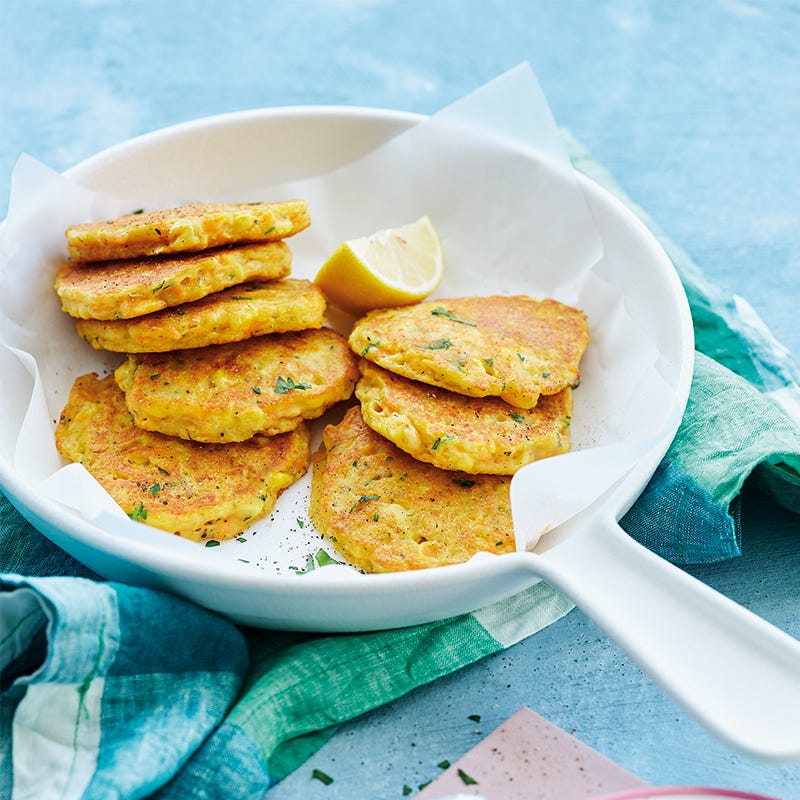 Cheesy chickpea and sweetcorn fritters