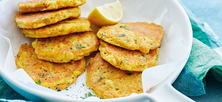 Anna's cheesy chickpea and sweetcorn fritters
