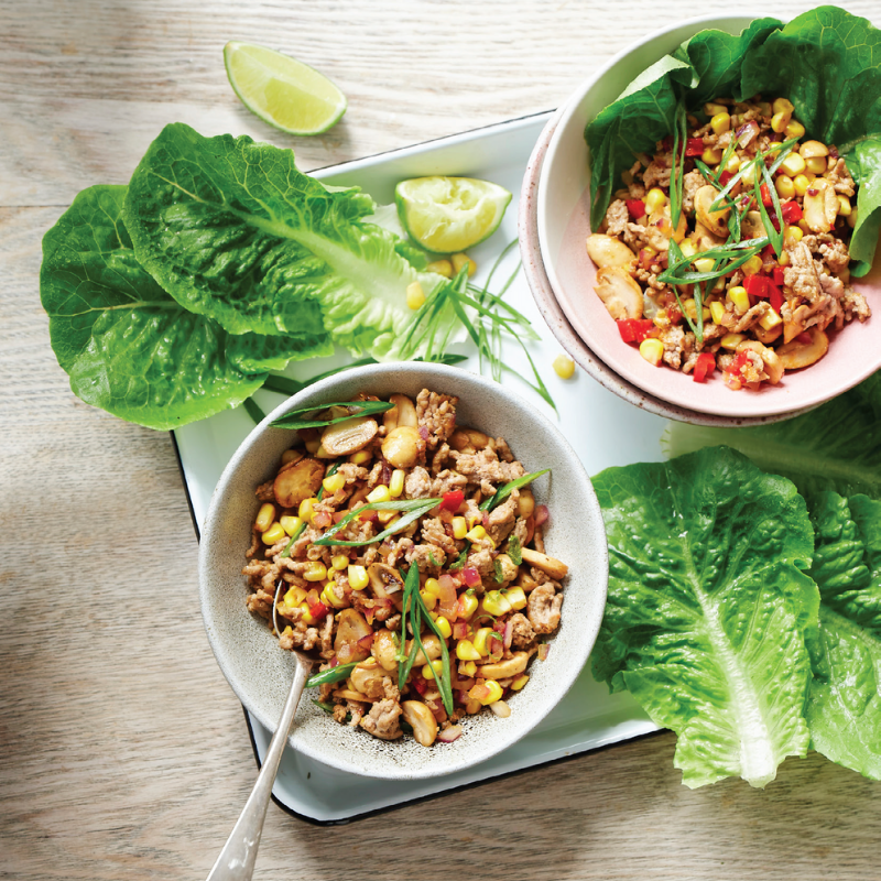 pork and mushroom larb lettuce wraps