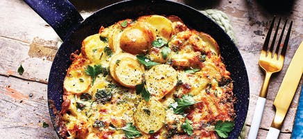Spanish tortilla with red pepper salad