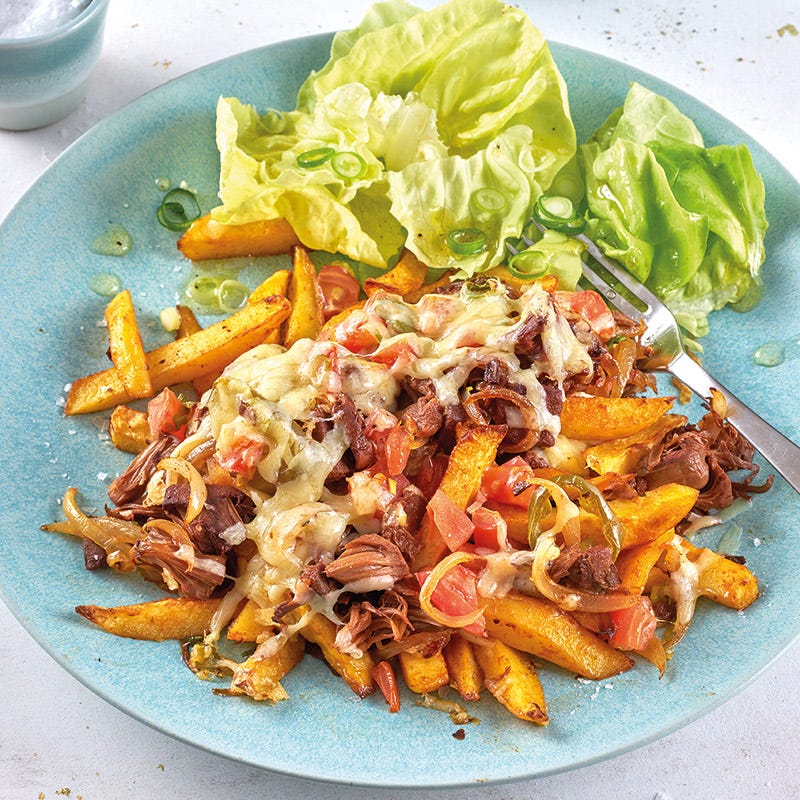 Loaded Fries mit Pulled Jackfruit