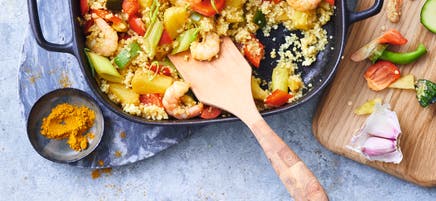 Couscous met garnalen en ananas