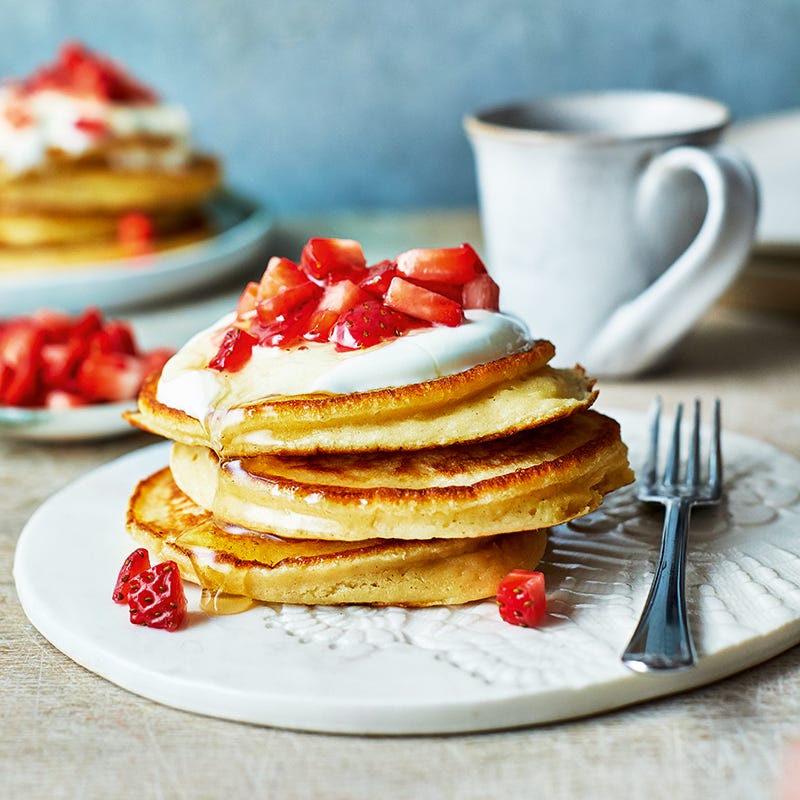 Butter bean pancakes with fresh strawberries