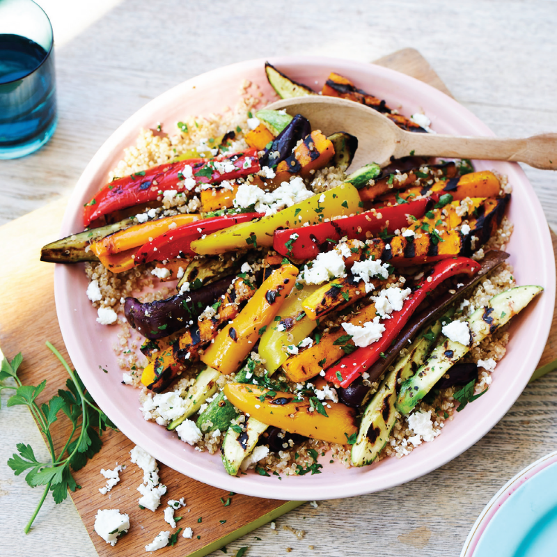 barbecued veg, quinoa and feta salad