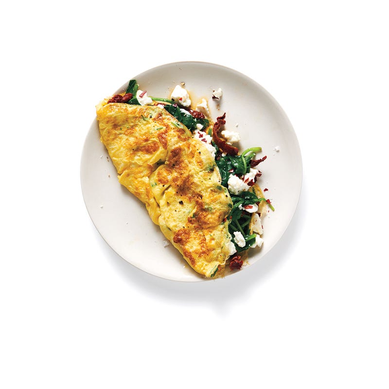 Omelette Spinat mit Tomate und Schafskäse