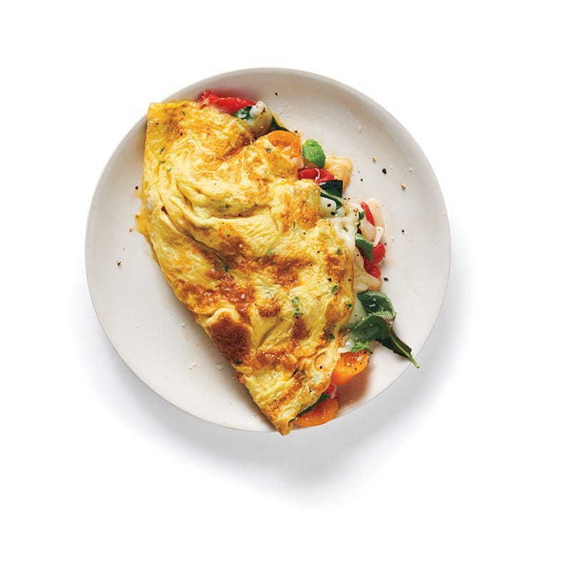 Omelette Tomate mit Mozzarella und gegrillter Paprika