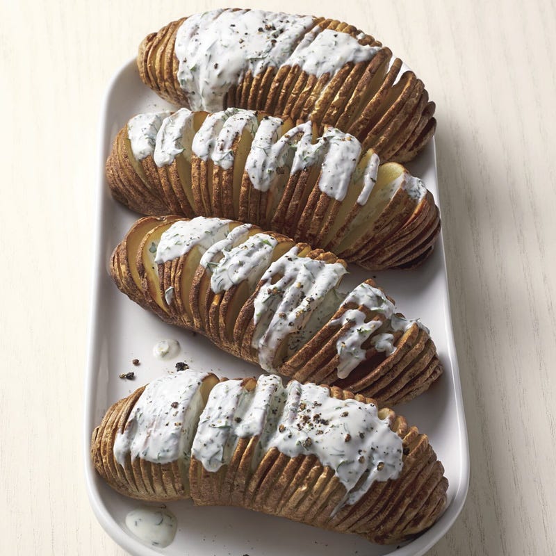 Air fryer Hasselback potatoes with herby ranch drizzle