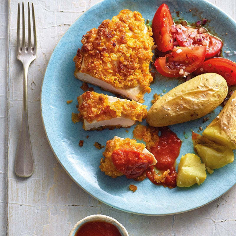 Cornflakespoulet mit scharfer BBQ-Sauce