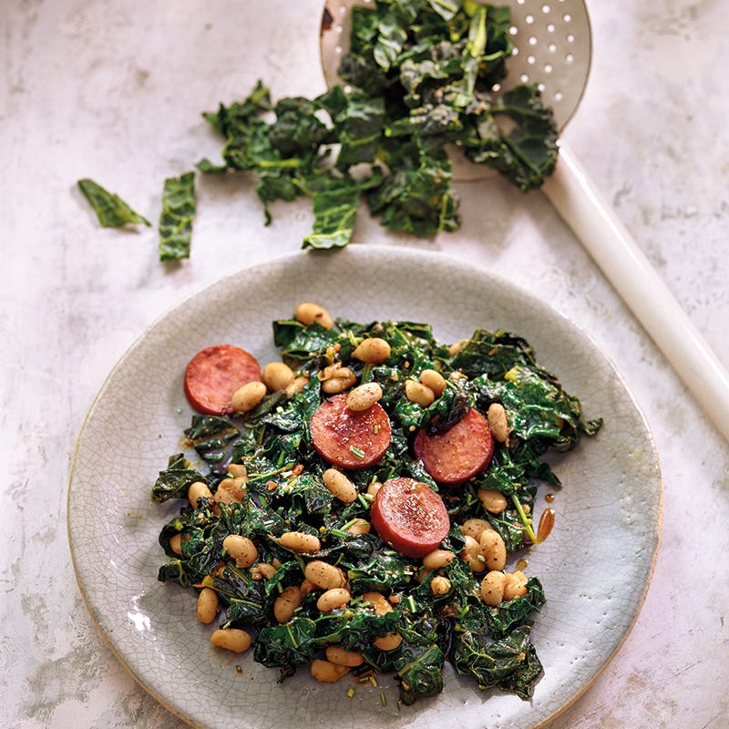 Foto van Gestoofde cavolo nero met rookworst en witte bonen door WW