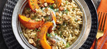 Rollgerstenrisotto mit orientalischem Ofenkürbis