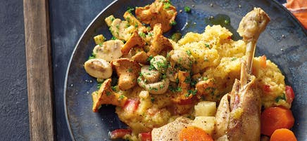 Cuisses de poulet braisées et polenta
