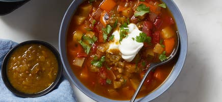 Mexican vegetable soup with salsa verde