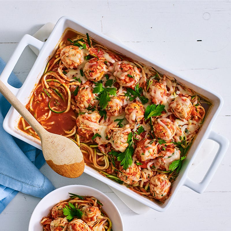 Chicken meatball zoodle bake