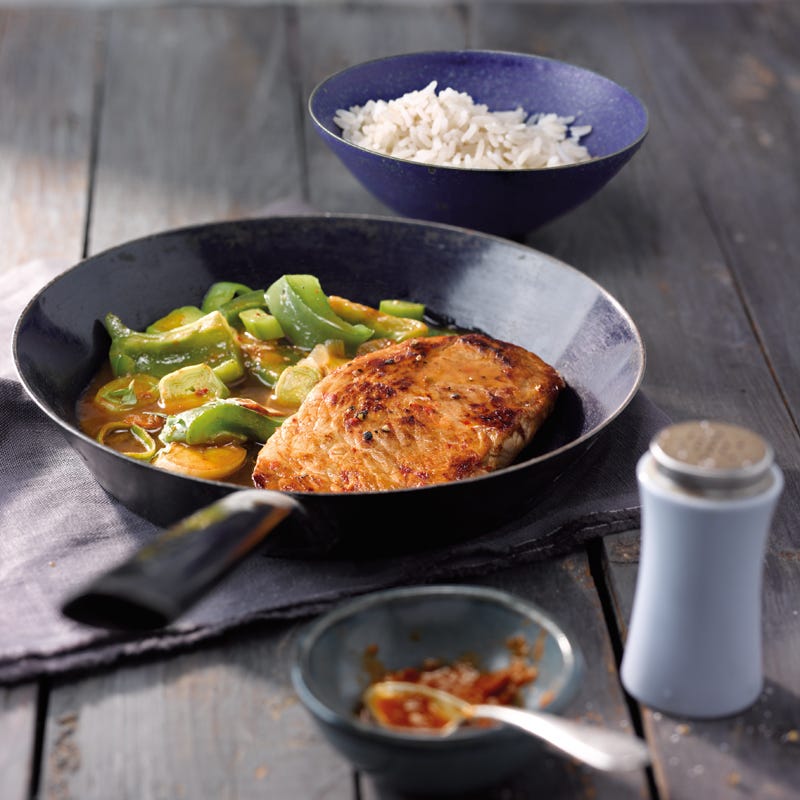 Peperonischnitzel mit Reis