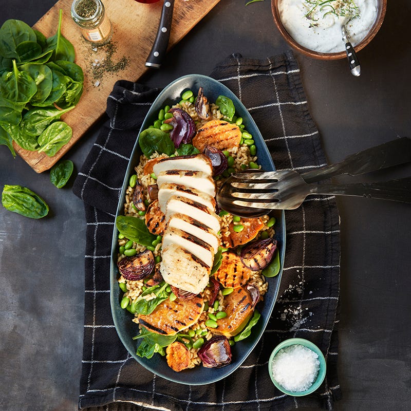 ViktVäktarna - Grillad halloumi med matvetesallad och örtdressing