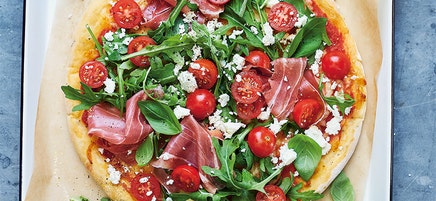 Anna's three-ingredient pizza dough with prosciutto, rocket and feta