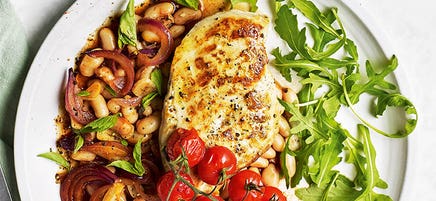 One pan chicken, cherry tomatoes & white beans