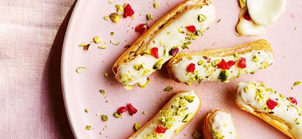 Mini white chocolate & raspberry eclairs