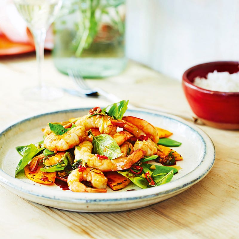 Photo of Spicy prawn & butternut squash stir-fry with basil by WW