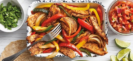 Sheet-pan chicken fajitas with the works