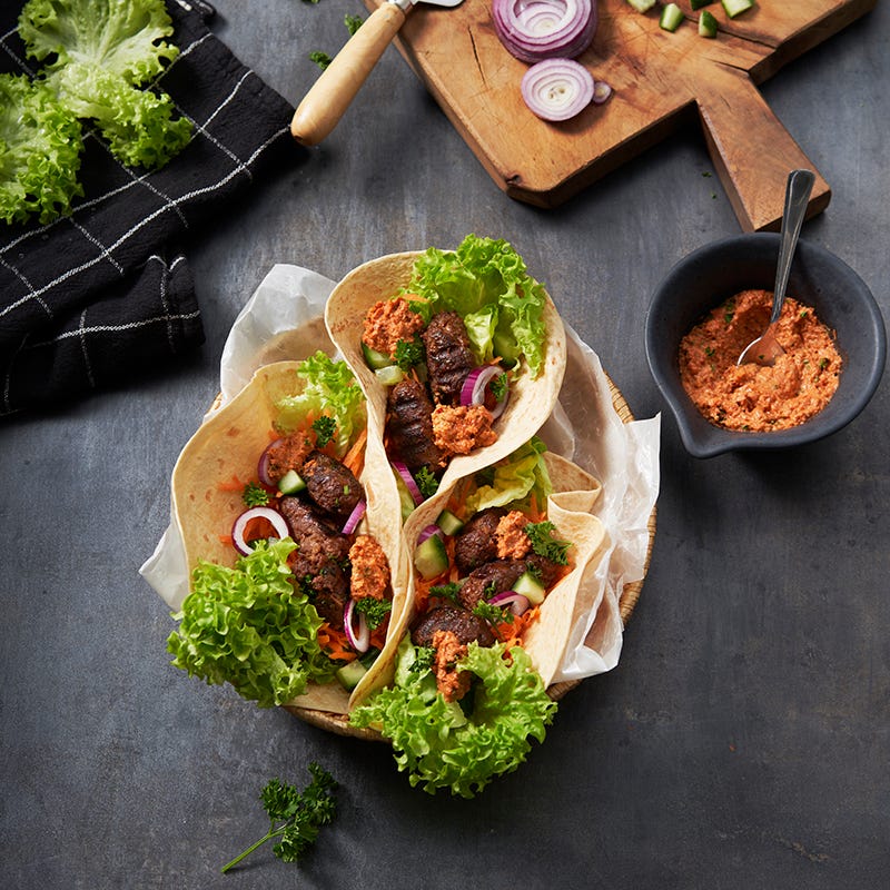ViktVäktarna - Tortillas med grillade sojafärsbiffar och muhammara