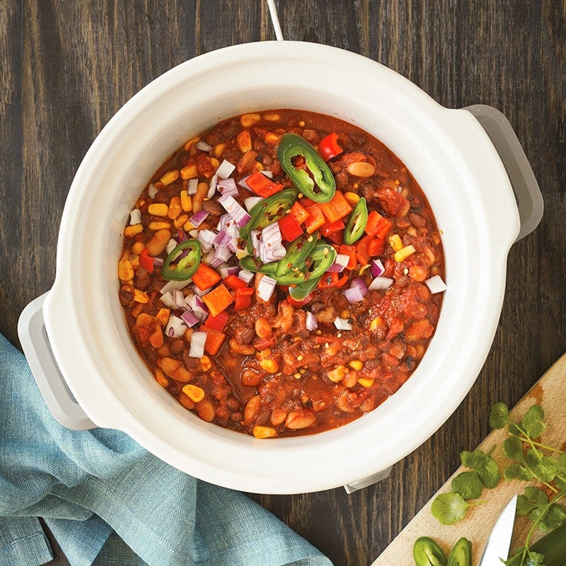 Slow-cooker super easy three-bean chilli