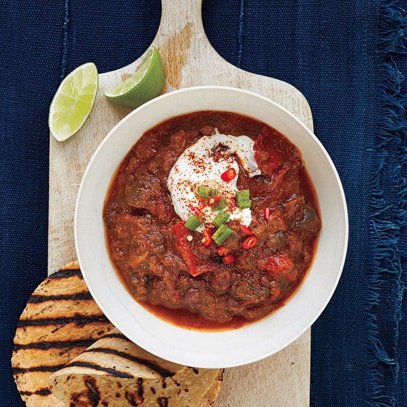 Slow-cooker mushroom and eggplant chilli