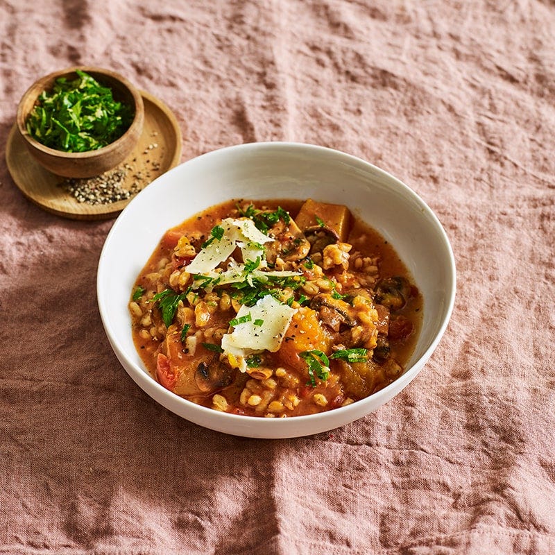 Slow-cooker barley and double-mushroom pot