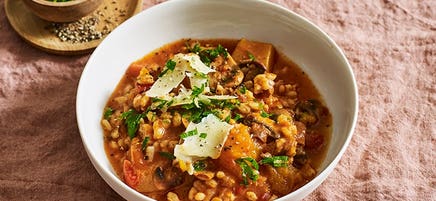 Slow-cooker barley and double-mushroom pot