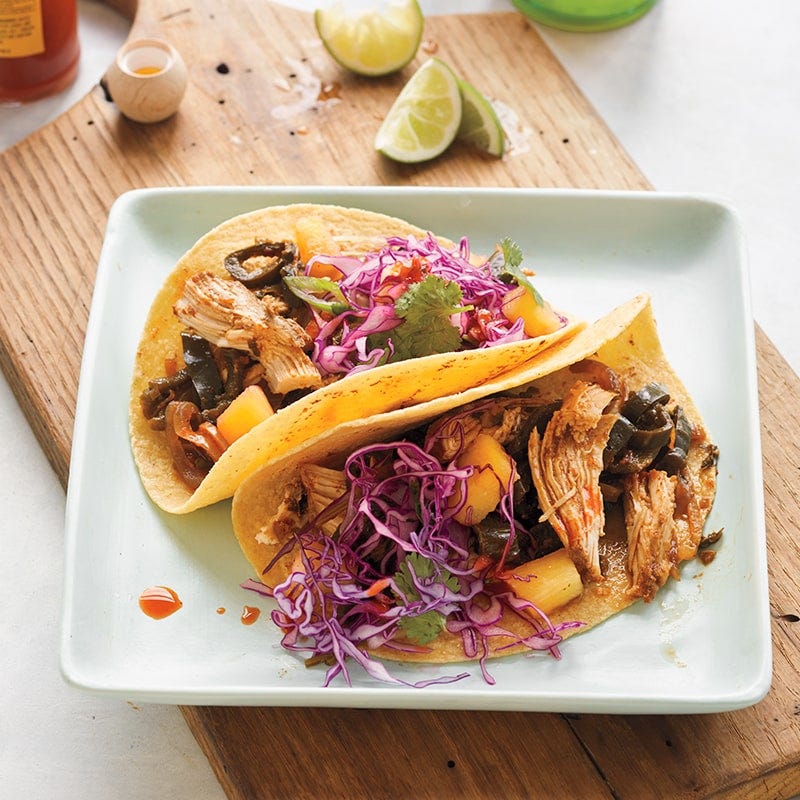 Slow-cooker chicken tacos with pineapple slaw