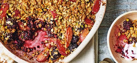 Plum & pistachio crumble