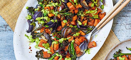 Roasted Tenderstem broccoli salad with cashew dressing
