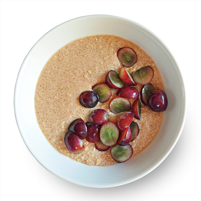 Hot cereal with peanut butter & grapes