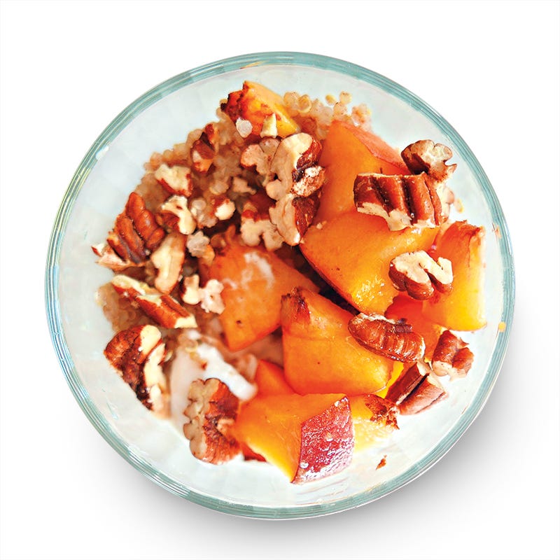 Quinoa parfait with peaches & pecans