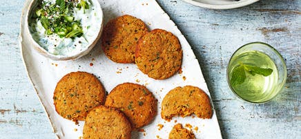 Butter bean fritters with yogurt & cucumber dip