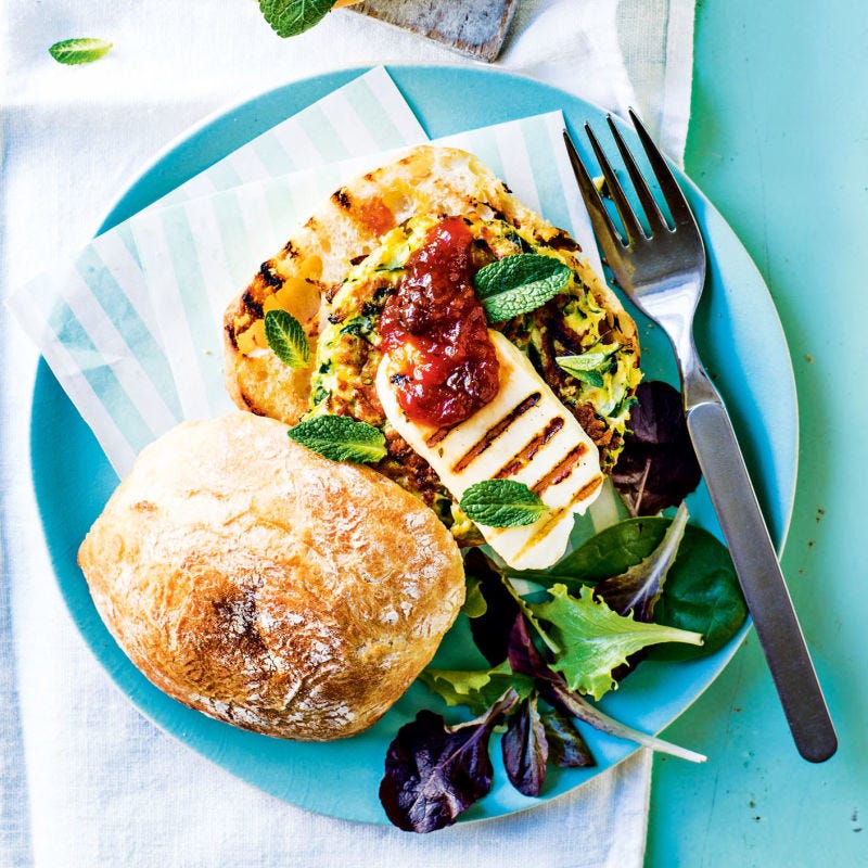 Vegetarian zucchini and haloumi burger