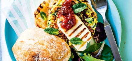 Vegetarian zucchini and haloumi burger