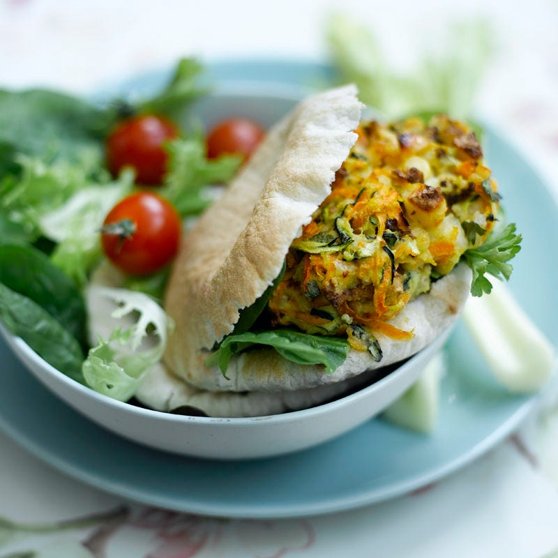 Vegetable haloumi burgers in mini pitas
