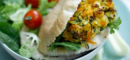 Vegetable haloumi burgers in mini pitas