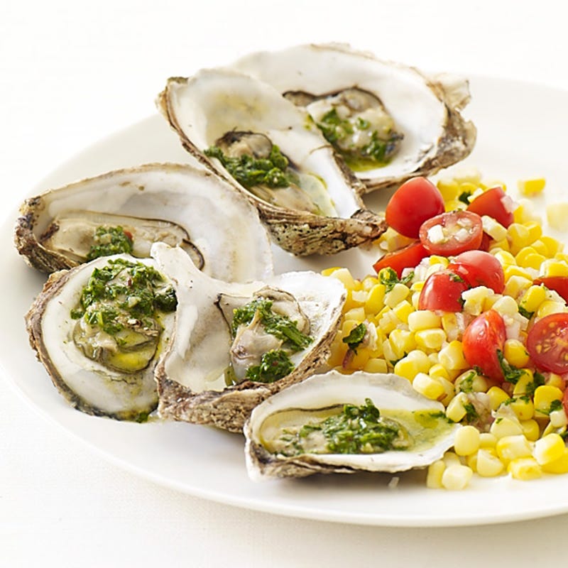 Photo of Roasted oysters with chimichurri and tomato-corn salad by WW
