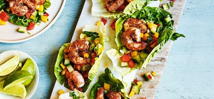 Salt & pepper prawn salad with mango salsa