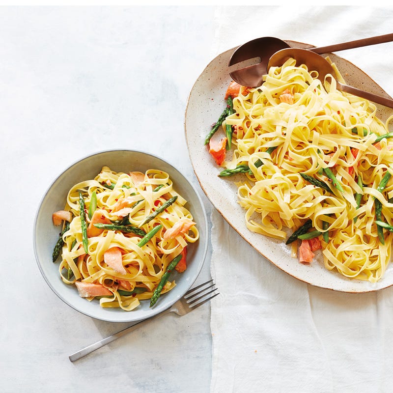 Fettuccine mit Lachs und Spargel