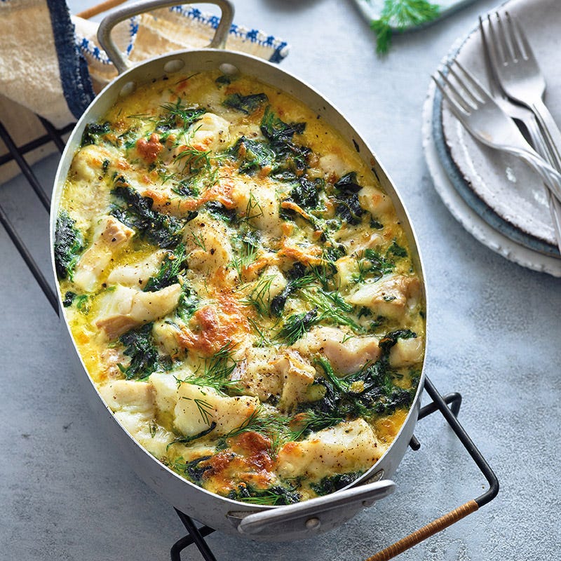 Schellfisch-Spinat-Gratin