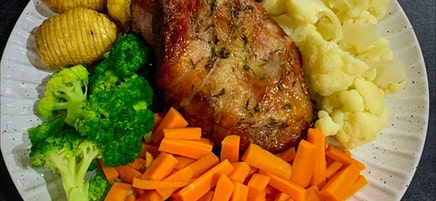 Rebecca's slow roasted lamb with hasselback potatoes