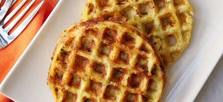 Cheddar-scallion hash brown waffles