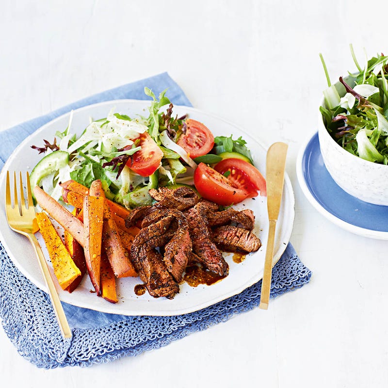 Photo of Coffee rubbed steaks with sweet potato wedges by WW