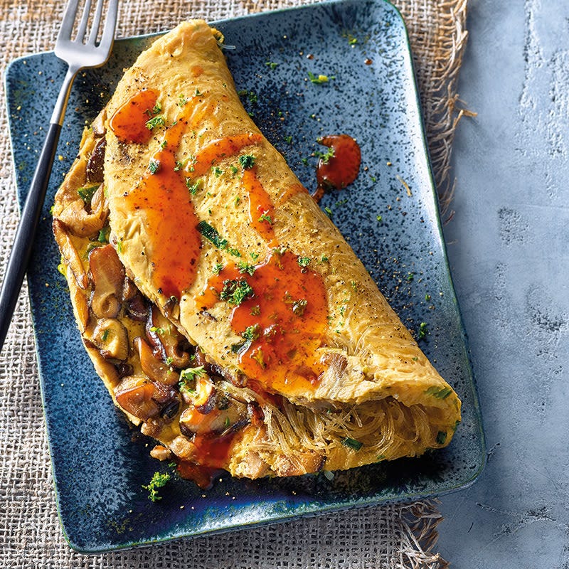 Glasnudelomelette mit Pilzen